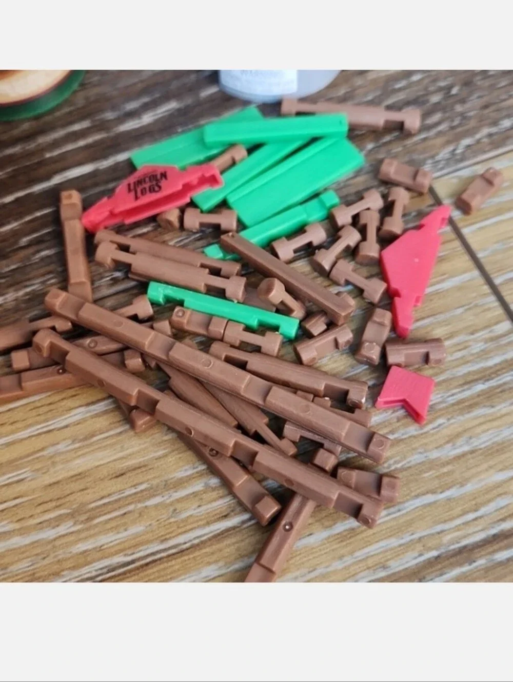 Mini Lincoln Logs Cabin Toy Brown Red Green